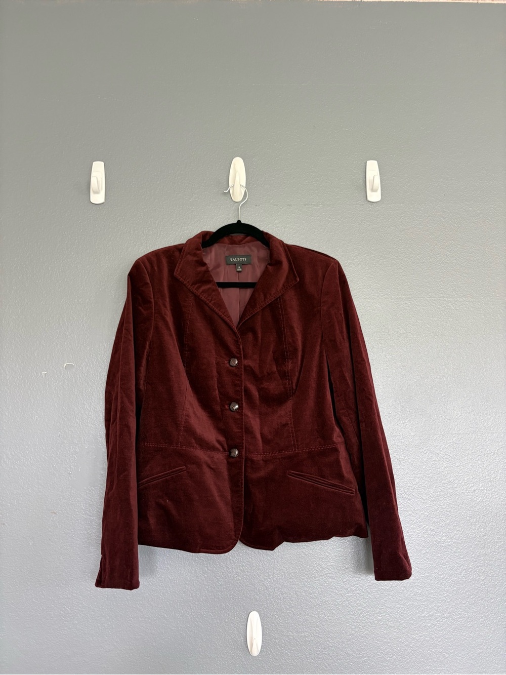 Talbots Size 12 Burgundy Velvet Blazer Jacket Cotton Stretch Academia - Picture 3 of 7